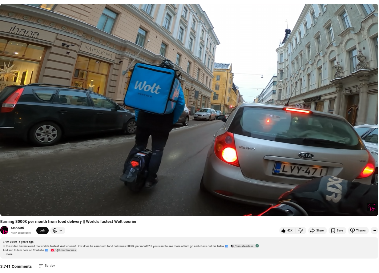 YouTube interview about earning 8000 euros per month from delivery