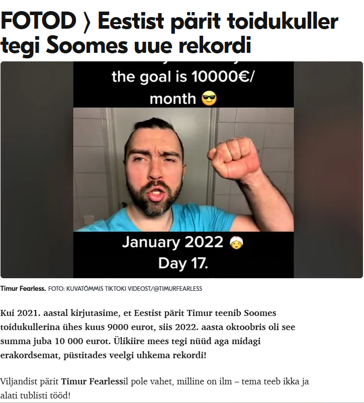 Postimees article about Timur Fearless setting a new record