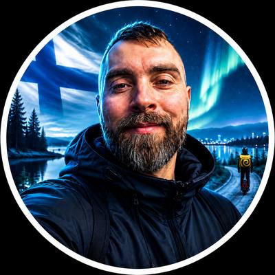 TimurFearless portrait with Finnish flag and northern lights